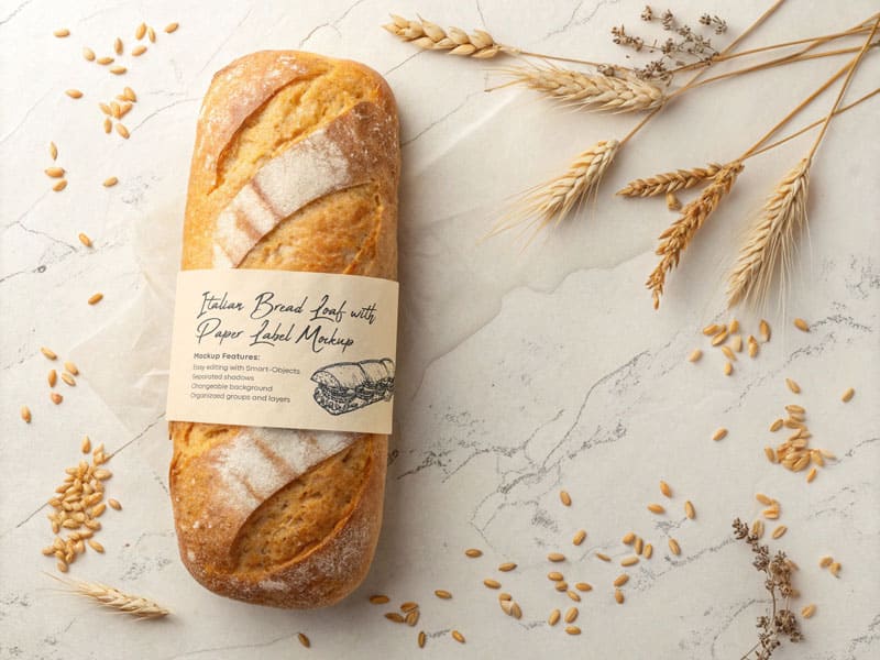 Free Italian Ciabatta Baguette Bread Mockup PSD